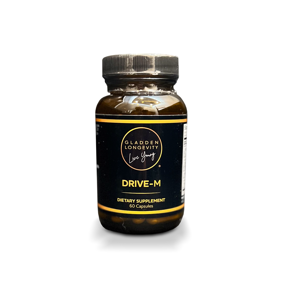 Drive-M supplement bottle, a powerful formula designed to support male vitality, energy, and overall performance with natural ingredients.