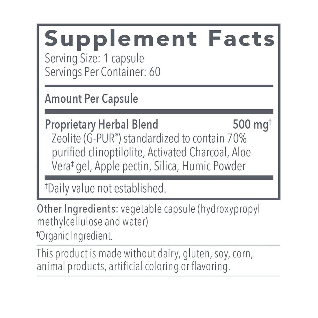 G.I. Detox+® dietary supplement featuring a unique blend of zeolite, activated charcoal, and natural ingredients designed to support detoxification by binding and clearing toxins, mold metabolites, and unwanted microbial byproducts. Promotes comfort during cleansing, reduces bloating and gas, and enhances mental clarity.