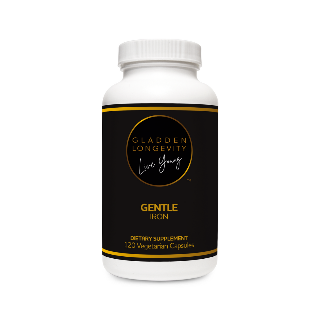 Gentle Iron supplement bottle, offering a highly bioavailable form of iron to support healthy blood levels and prevent iron deficiency.