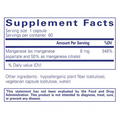 Supplement facts for Manganese (aspartate/citrate), detailing key ingredients and dosage.