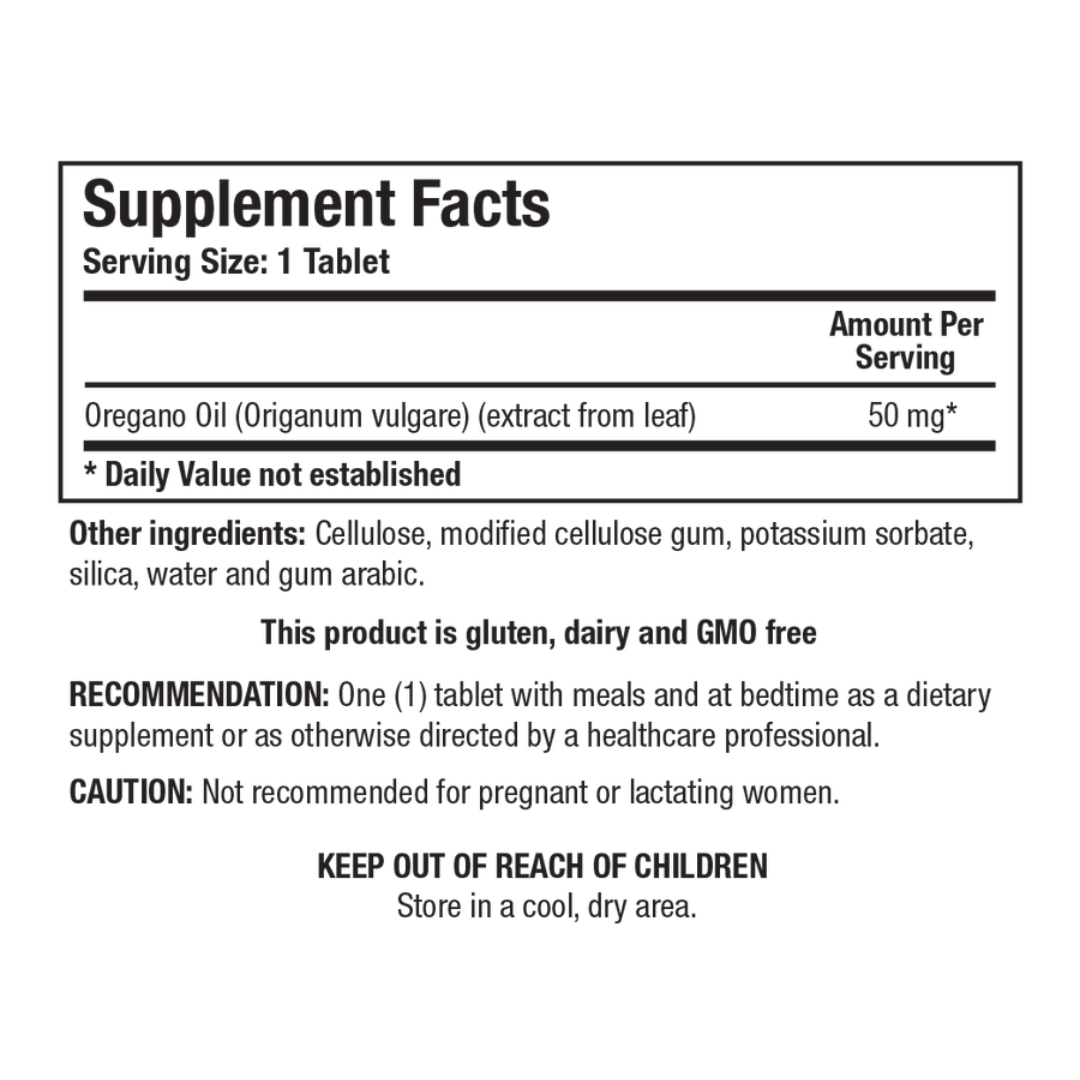 Oregano SR supplement for immune support, antioxidant protection, and digestive health.