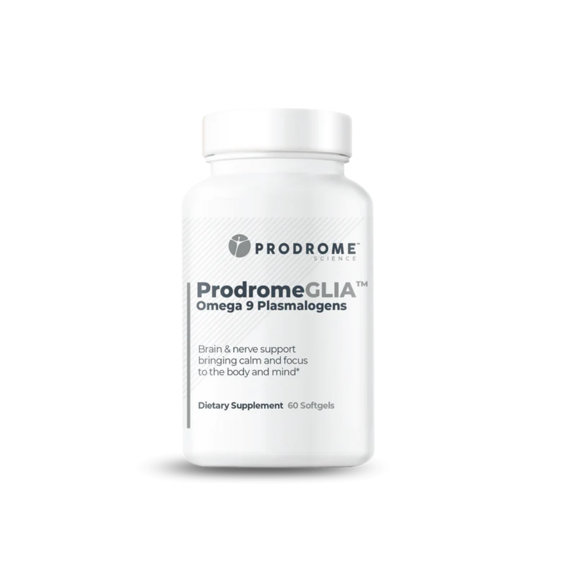 ProdromeGLIA™ omega-9 plasmalogen precursor supplement designed for neurological support, featuring a patented formula to restore brain white matter and myelin while preventing neurodegeneration.
