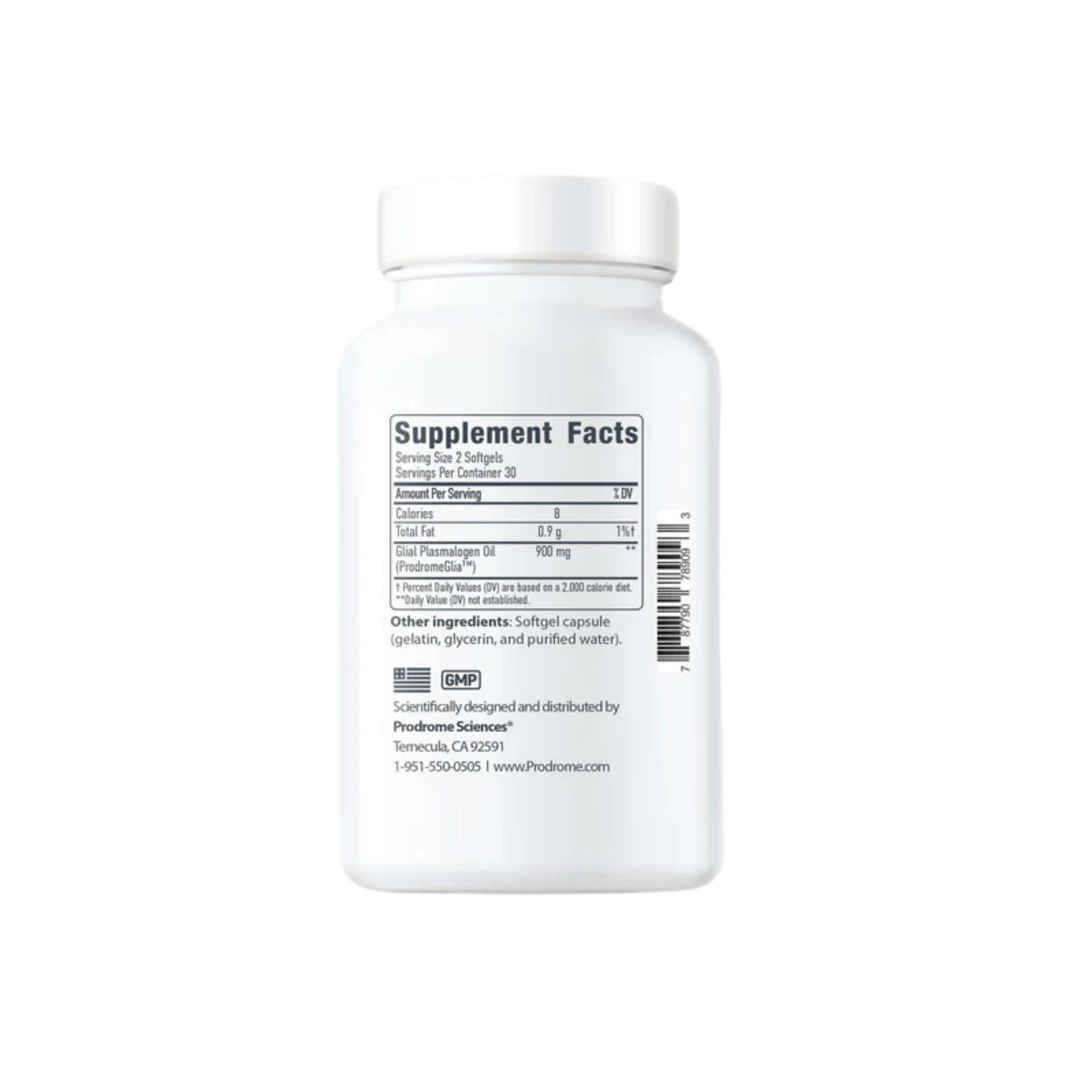 ProdromeGLIA™ omega-9 plasmalogen precursor supplement designed for neurological support, featuring a patented formula to restore brain white matter and myelin while preventing neurodegeneration.