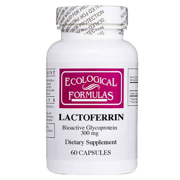 Lactoferrin 300 mg supplement by Ecological Formulas, promoting immune support and digestive health while balancing beneficial bacteria and enhancing iron absorption.