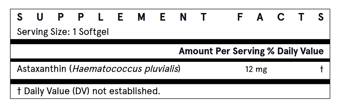 Astaxanthin 12mg Softgels – Immune & Skin Health Support: Astaxanthin, featuring AstaPure® astaxanthin is naturally derived from the cultivation of a unique Haematococcus pluvialis microalgae strain. Clinical studies have demonstrated that astaxanthin supports immune, skin, and eye health.