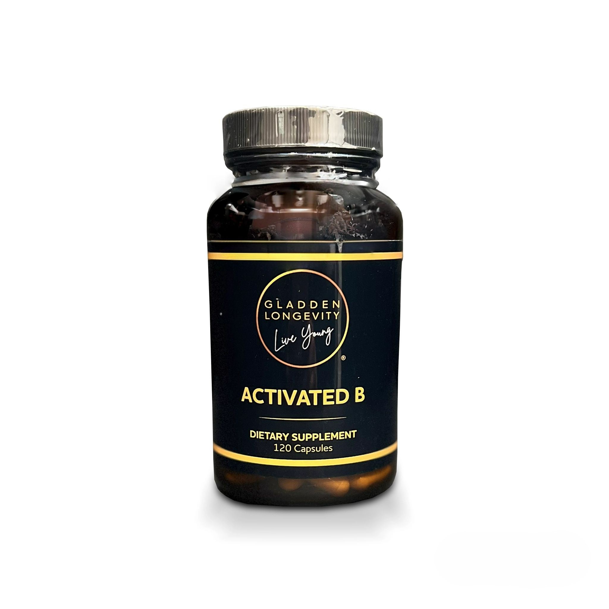 Activated B 120 capsules supplement bottle, high-quality B-vitamin complex for energy and metabolism support.