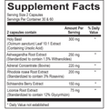 Supplement facts for Adrenal Pro Glandular, featuring a blend of glandular extracts and nutrients to support adrenal function and energy.