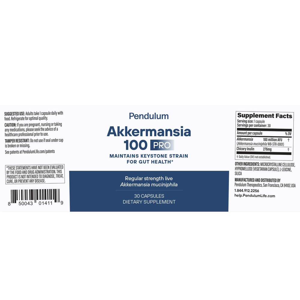 Bottle of Akkermansia 100 Pro probiotic supplement – supports gut health and microbiome balance