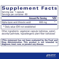 Supplement facts for Alpha Lipoic Acid 60ct, detailing the ingredients and nutritional information for optimal health support.