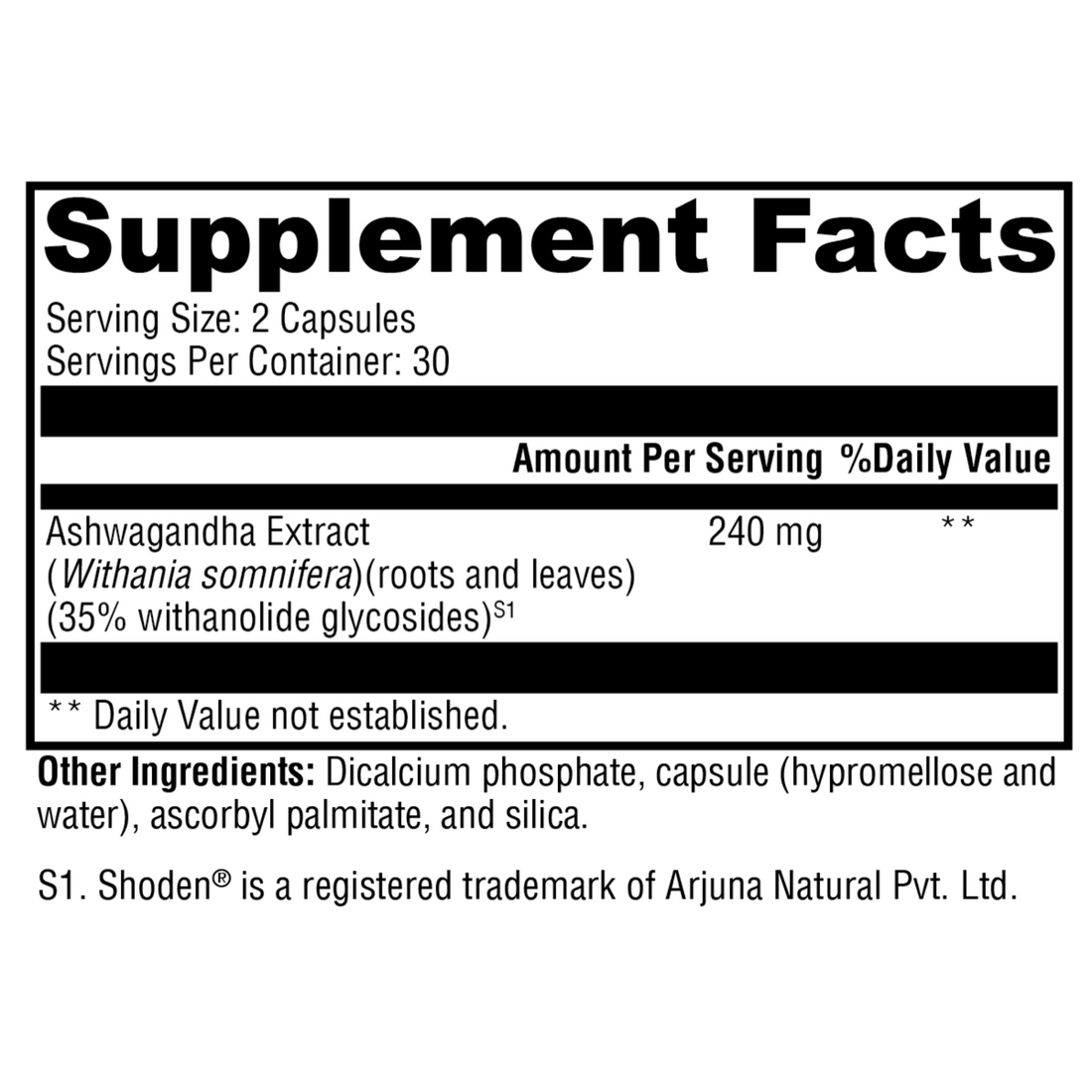 Ashwagandha supplement bottle, an adaptogenic herb to support stress relief, energy levels, and overall wellness.