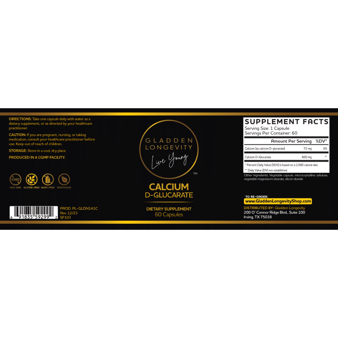 A supplement containing calcium and D-glucaric acid, commonly used for detoxification and supporting liver function. It helps to reduce the levels of toxins and estrogens in the body by promoting the natural detoxification processes. Typically found in tablet or capsule form.