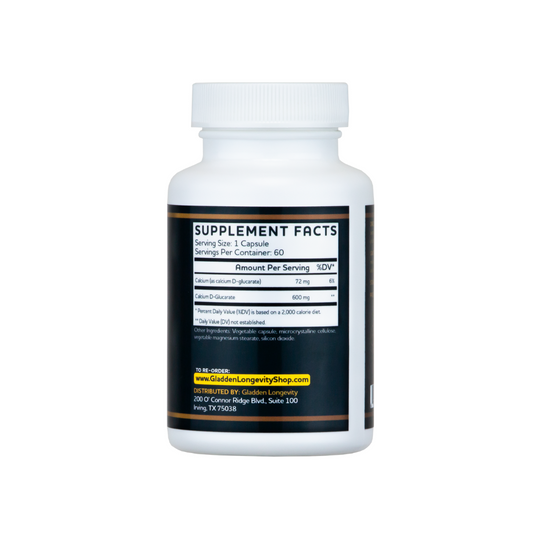 A supplement containing calcium and D-glucaric acid, commonly used for detoxification and supporting liver function. It helps to reduce the levels of toxins and estrogens in the body by promoting the natural detoxification processes. Typically found in tablet or capsule form.