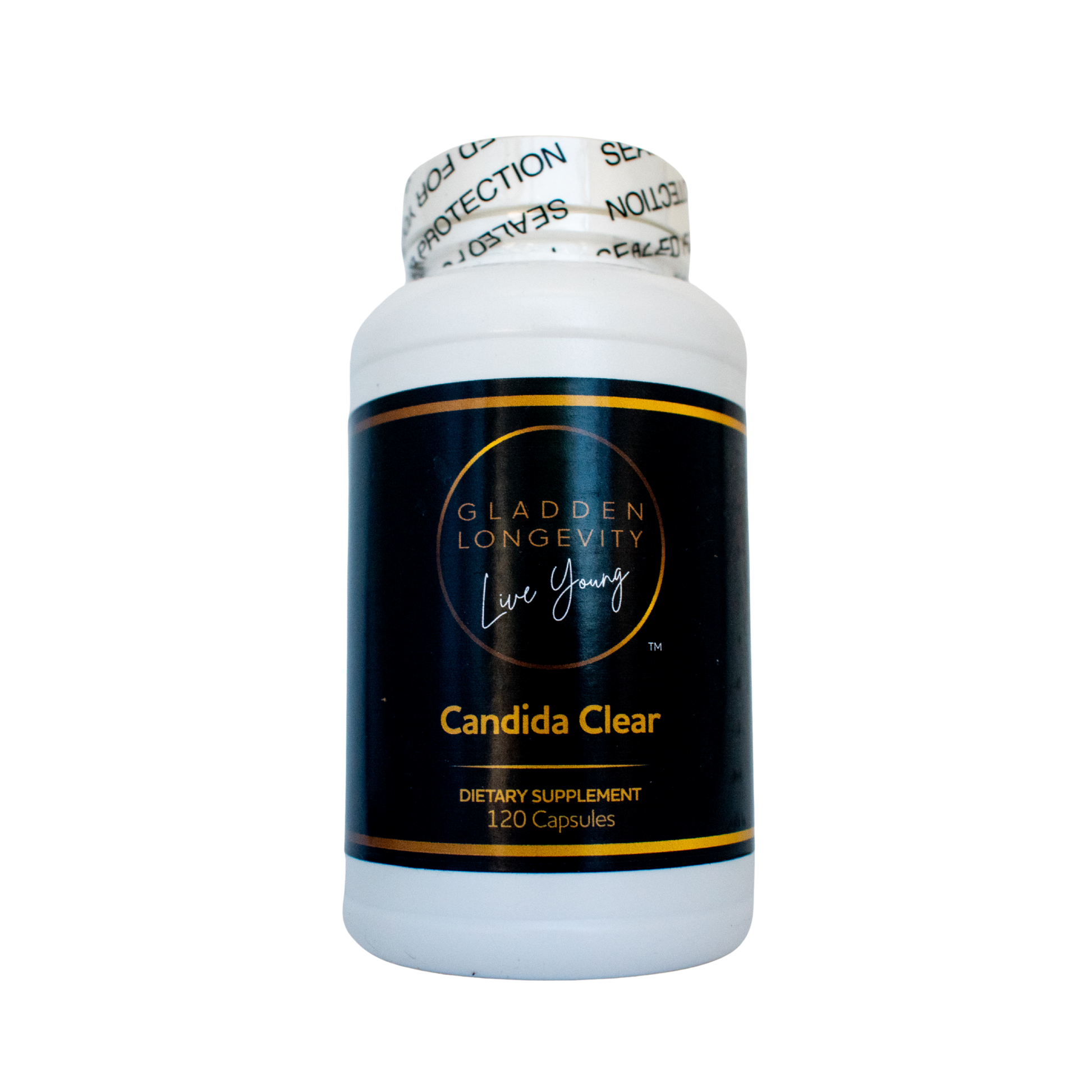Candida Clear supplement bottle, designed to support a healthy balance of gut flora and combat candida overgrowth with natural ingredients.