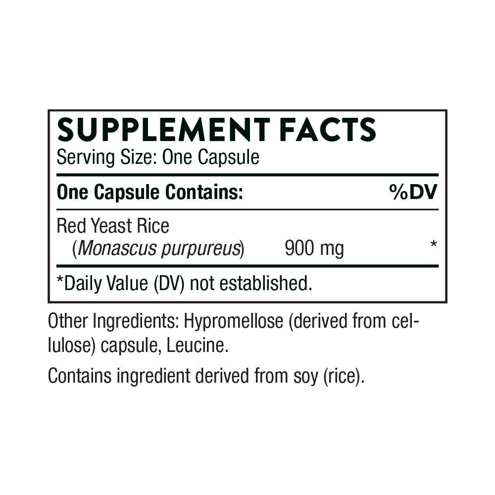 Choleast-900 dietary supplement bottle containing 120 capsules, each providing 900 mg of red yeast rice. This formula supports healthy lipid levels and cardiovascular health through naturally occurring monacolins, phytosterols, and isoflavones. Includes a warning for individuals with soy allergies and cautions for pregnant or nursing women.