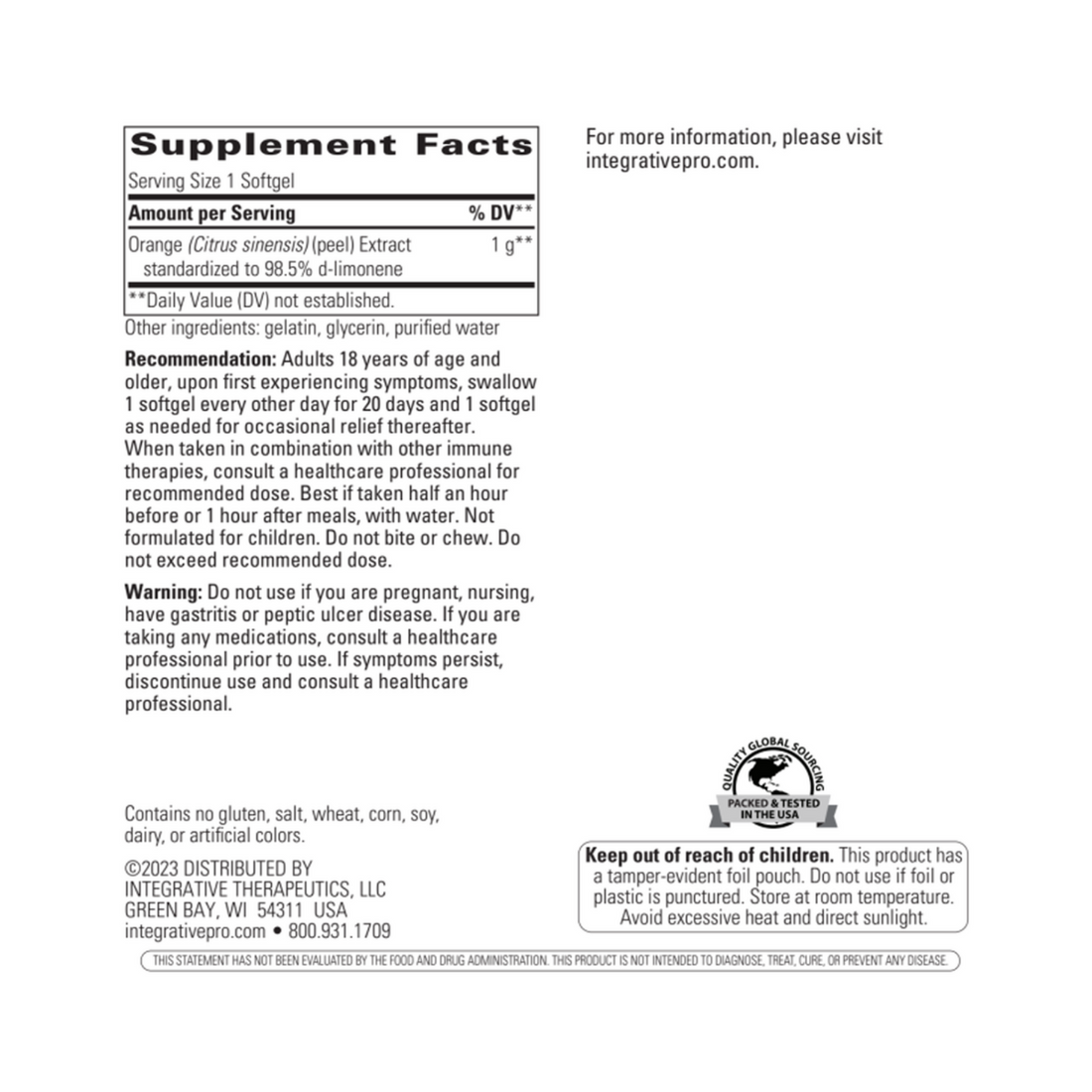 Discover D-Limonene Softgels – plant-powered supplement for digestive comfort and occasional heartburn support