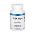 DHEA micronized capsules for supporting healthy hormone levels, produced under GMP standards. Contains 50 mg of high-purity DHEA per capsule, with vegan ingredients including microcrystalline cellulose and rice hulls. 