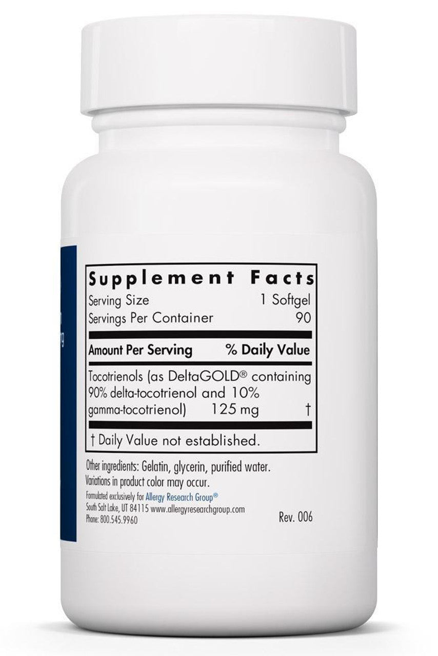 Delta-Fraction Tocotrienols supplement from annatto beans, free of tocopherols, providing powerful antioxidant support. Contains 125 mg of tocotrienols per softgel.