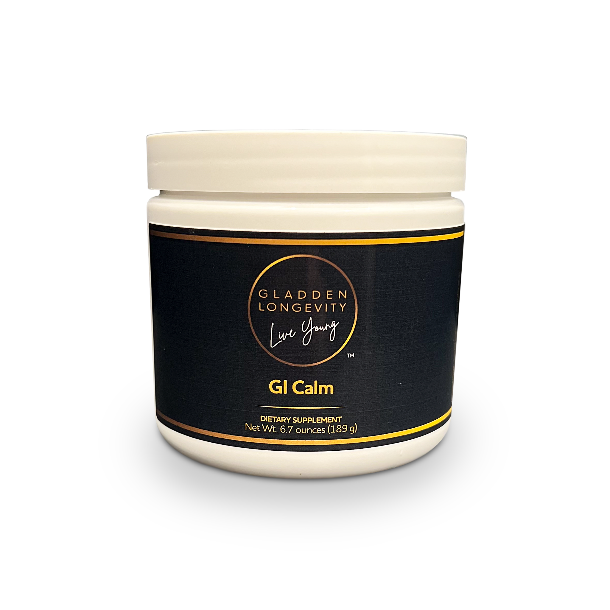 GI Calm Powder supplement, a natural formula designed to support digestive health, soothe the stomach, and relieve occasional bloating and discomfort.