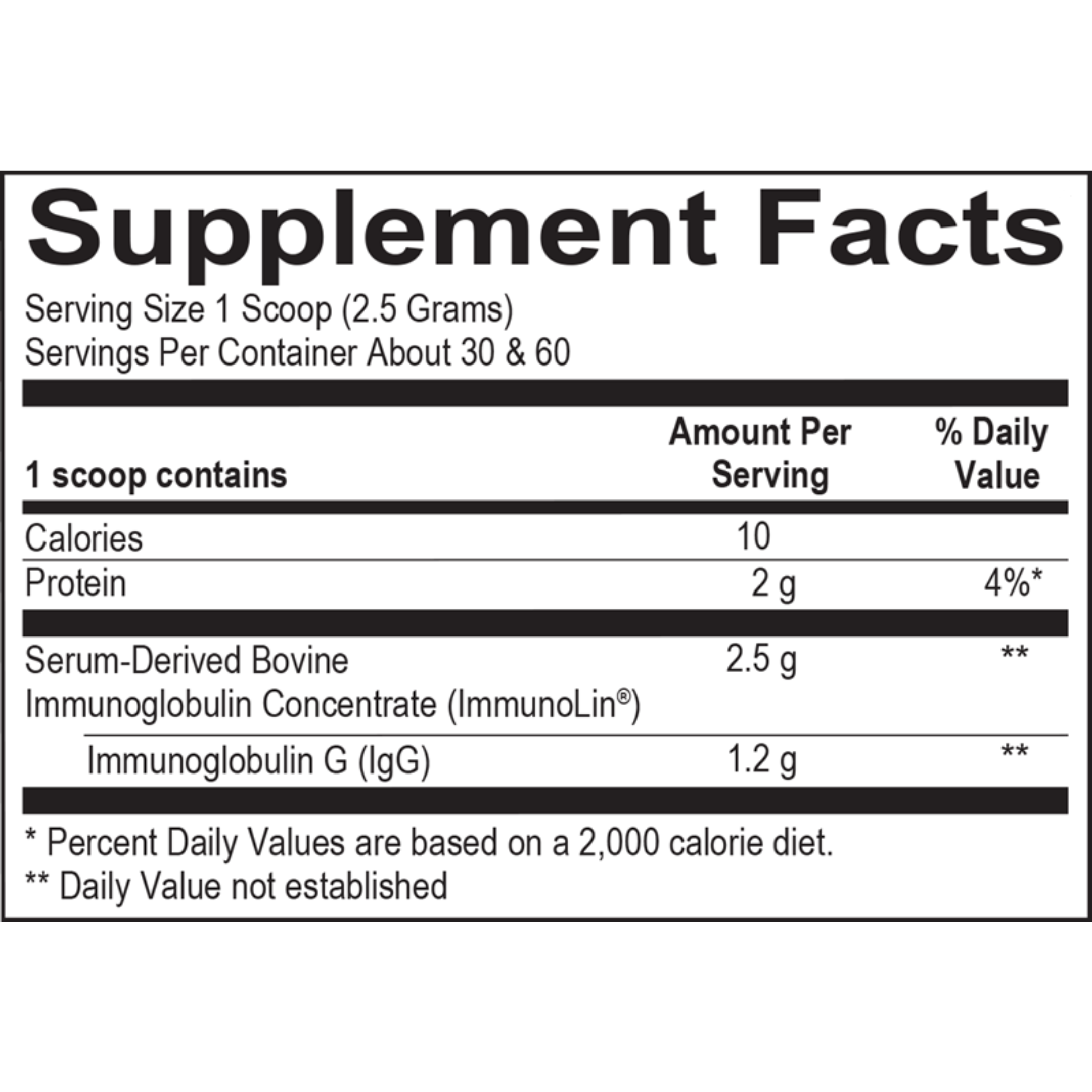 Supplement facts for GI IG Protect Pro Powder, featuring key ingredients to support intestinal health, improve digestion, and boost immune defense.