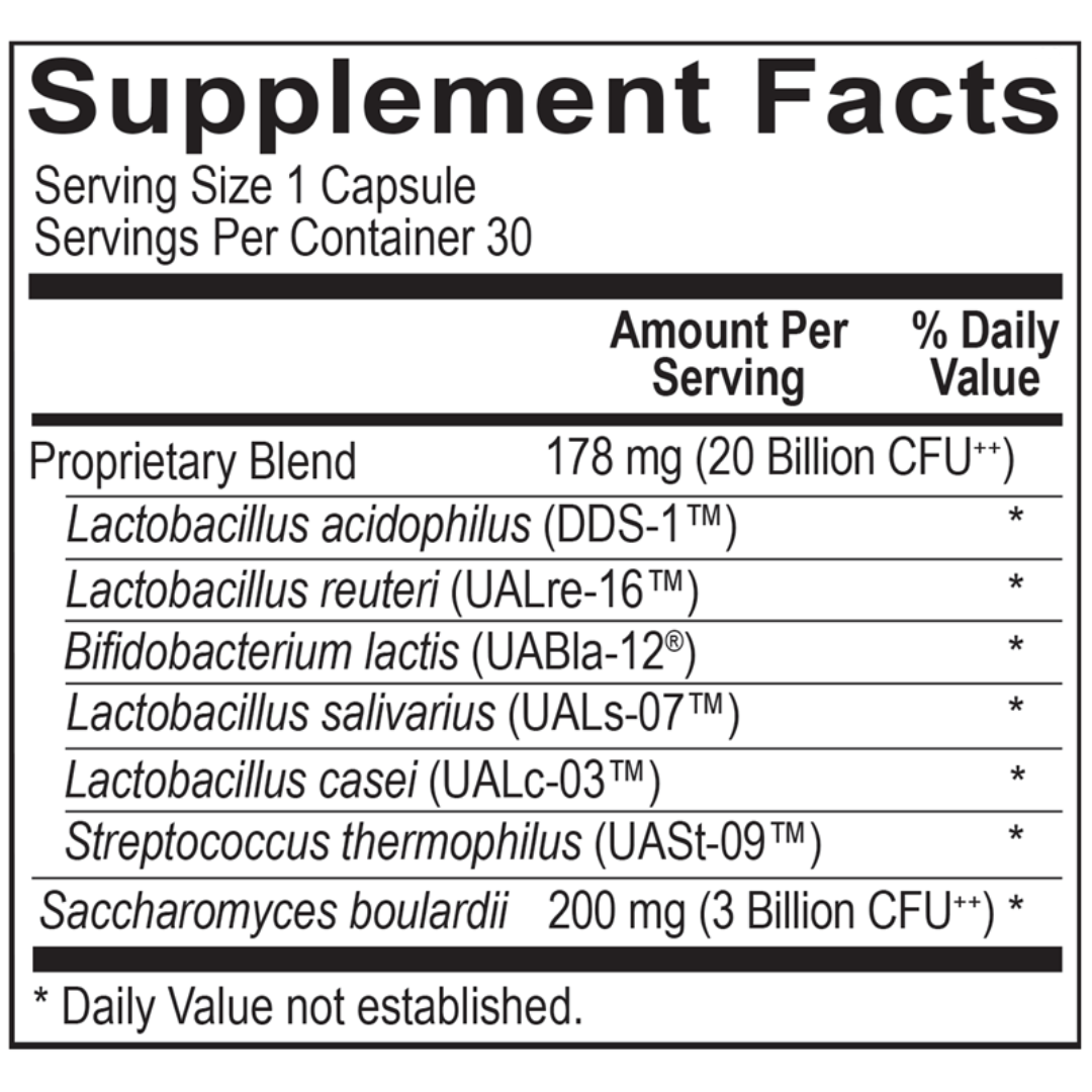 Supplement facts for GI Flora Support Pro, a gut health supplement