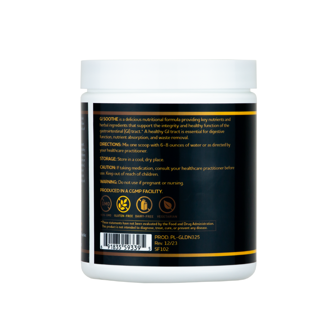 GI Soothe Peach Tea Powder supplement for digestive comfort and soothing relief.