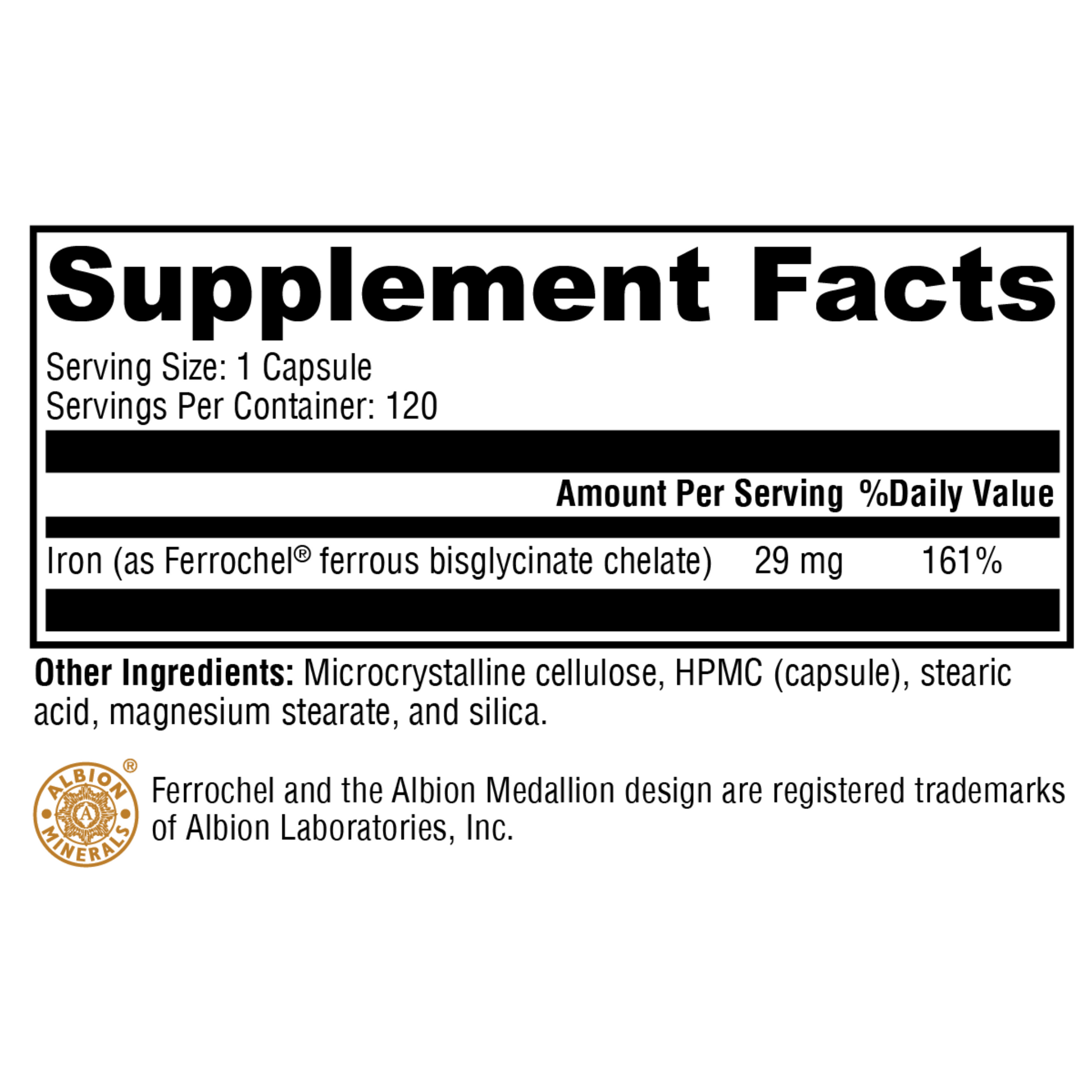 Supplement facts for Gentle Iron, featuring key ingredients for gentle, effective iron supplementation to support energy, vitality, and overall health.