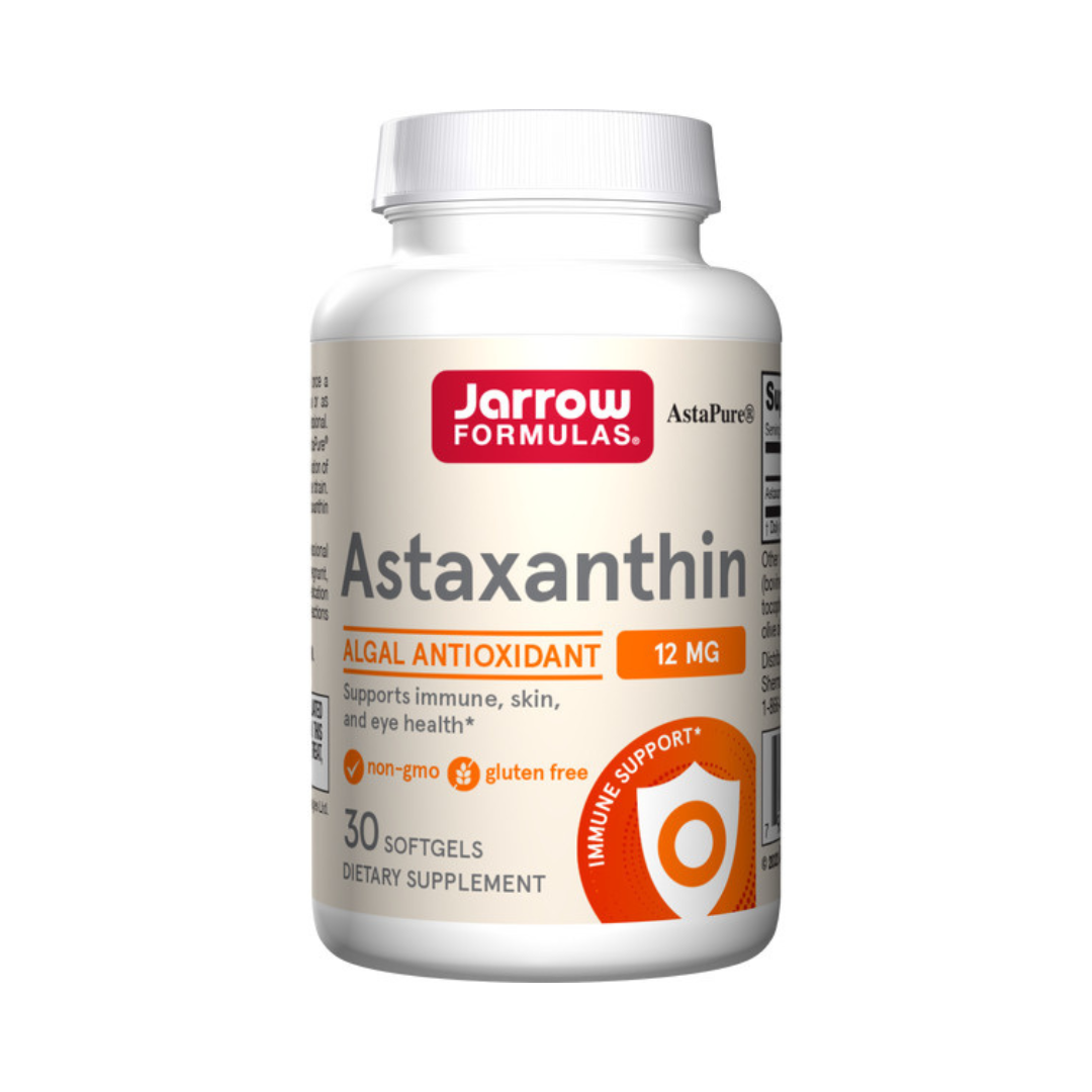 Astaxanthin 12mg Softgels – Immune & Skin Health Support: Astaxanthin, featuring AstaPure® astaxanthin is naturally derived from the cultivation of a unique Haematococcus pluvialis microalgae strain. Clinical studies have demonstrated that astaxanthin supports immune, skin, and eye health.