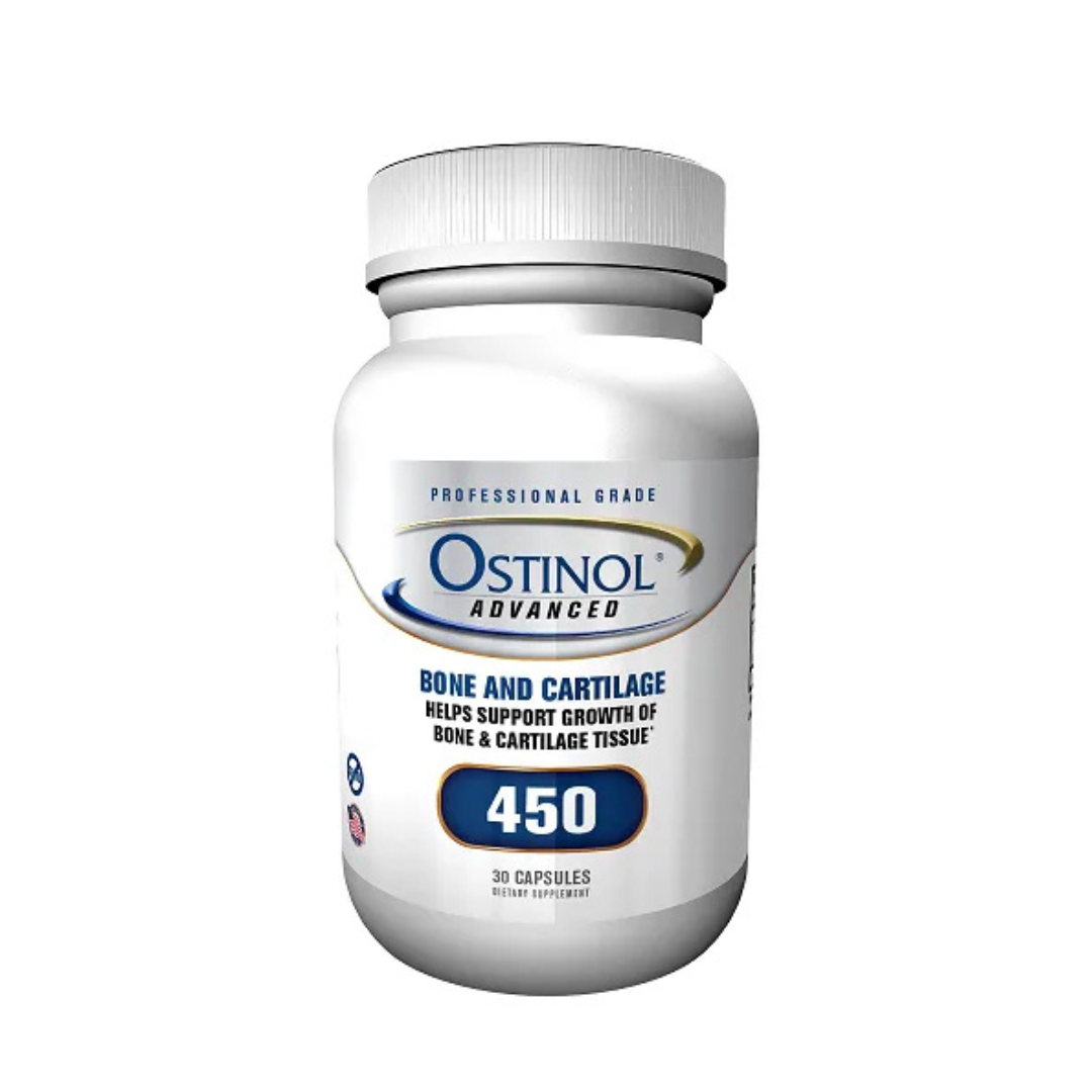 Ostinol® dietary supplement featuring Cyplexinol®, a patented growth-factor complex for enhanced bone and joint support, encapsulated in a gelatin capsule.