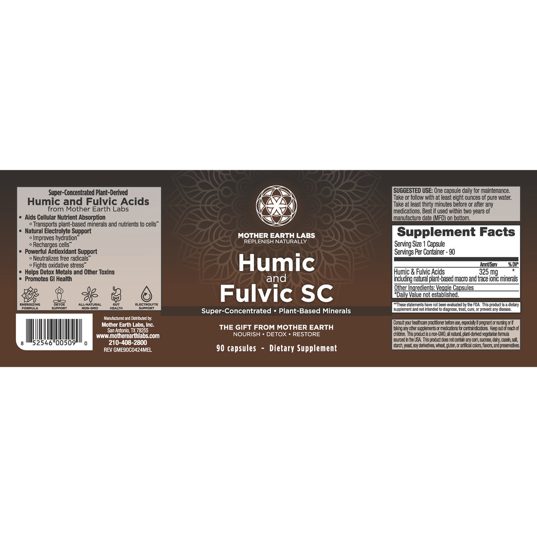 Humic & Fulvic Acid capsules promoting nutrient absorption and gut health. This Pre-Mixed formula supports a balanced gut microbiome, detoxifies cells, and provides antioxidant support. Sourced and made in the USA.