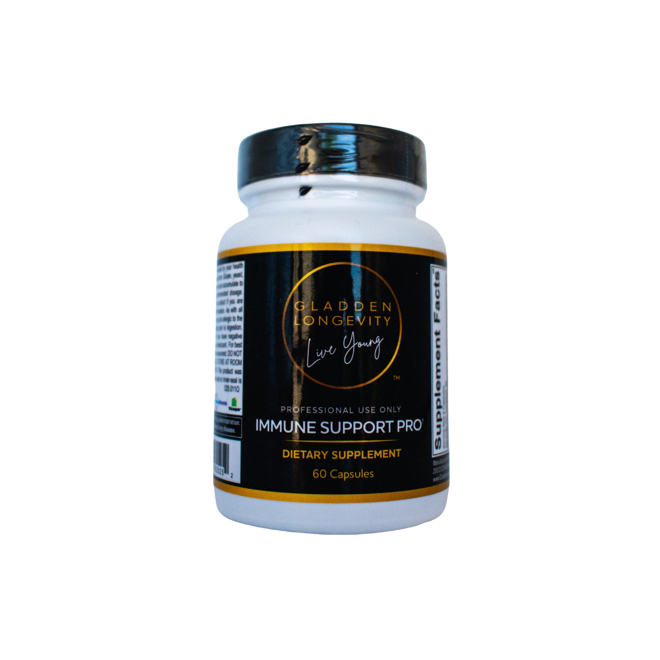 Bottle of Immune Support Pro 60ct dietary supplement designed to support immune function, promote healthy inflammation response, and enhance immune cell activity with botanicals and vitamins.