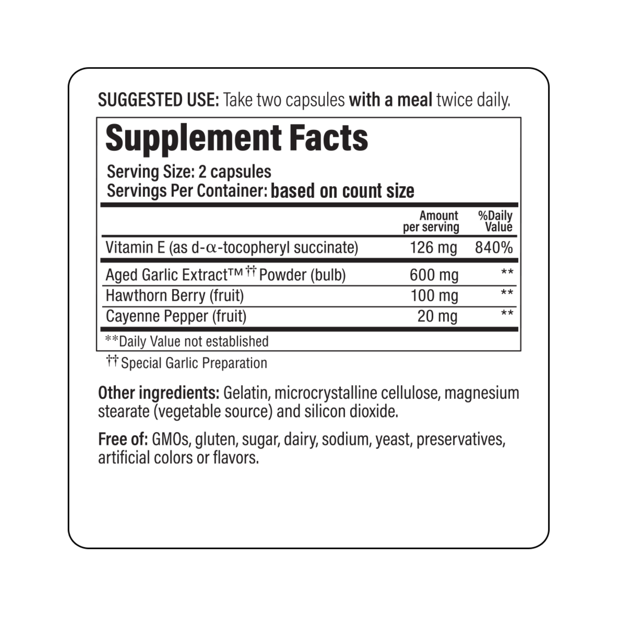 Kyolic Aged Garlic Extract supplement bottle – odorless organic garlic with Vitamin E, Cayenne, and Hawthorn for heart health and circulation support