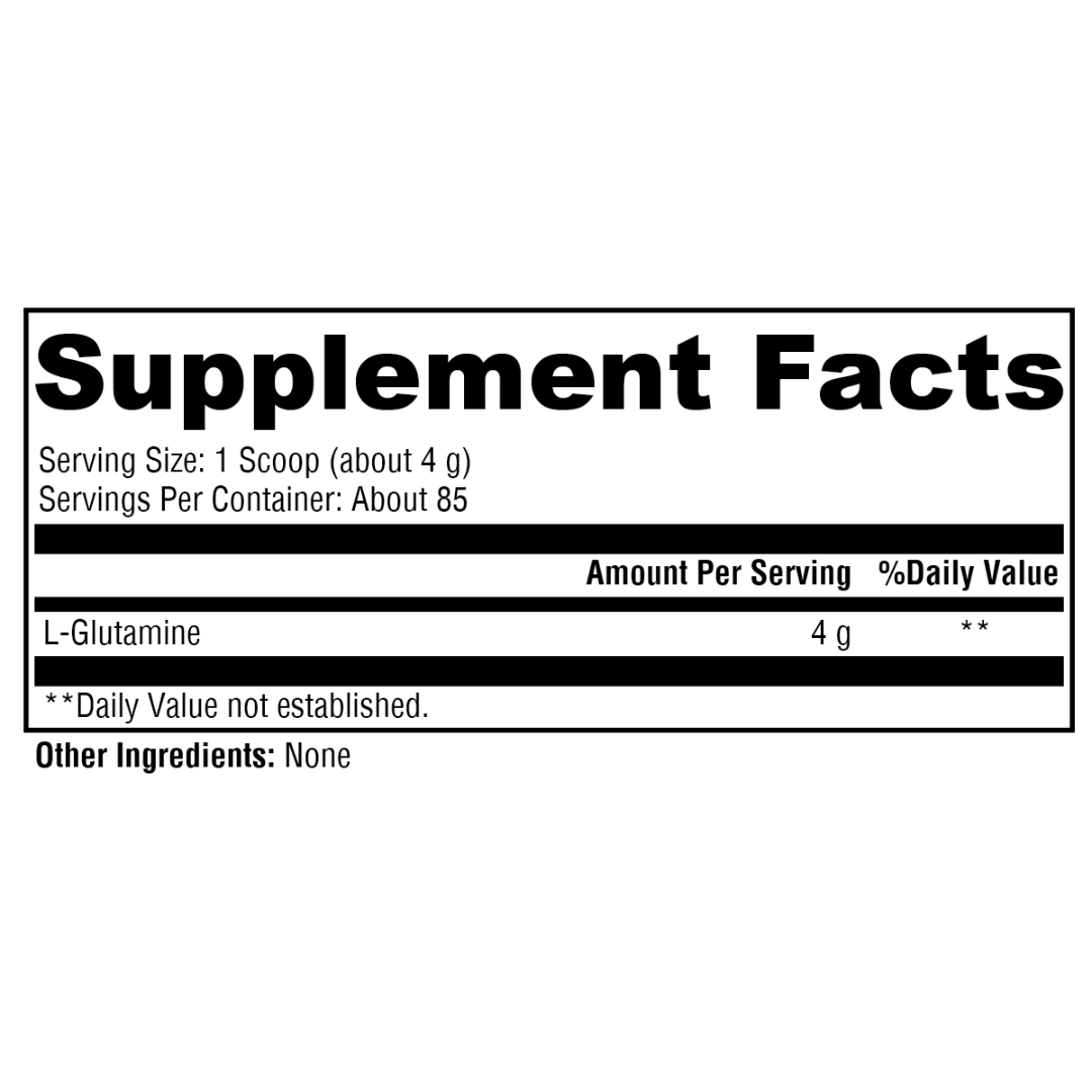 L-Glutamine powder supplement for muscle recovery and gut health support.