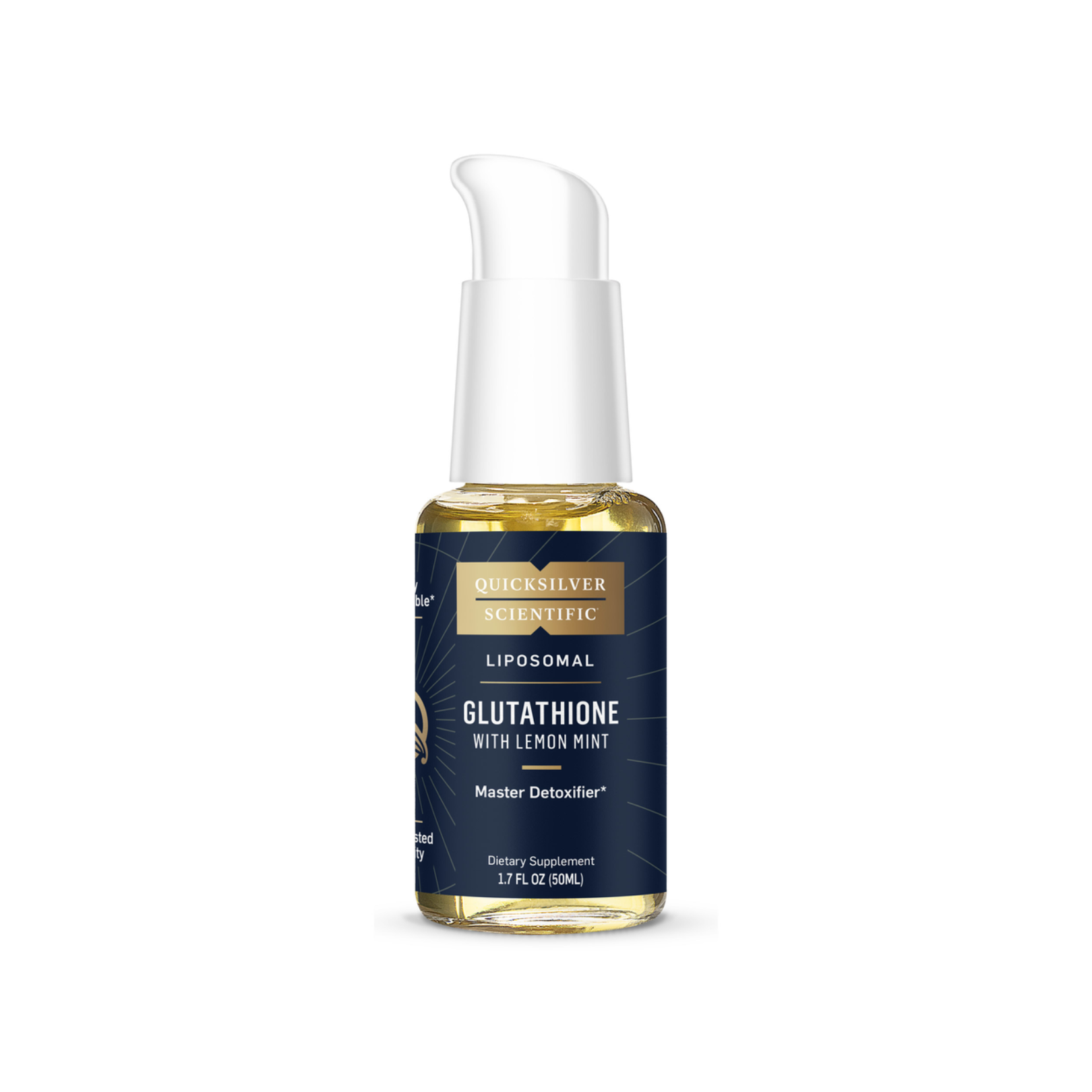 Liposomal Glutathione + Lemon Mint 1.7 fl oz antioxidant supplement in vegan liposomal liquid formula with refreshing lemon-mint flavor.