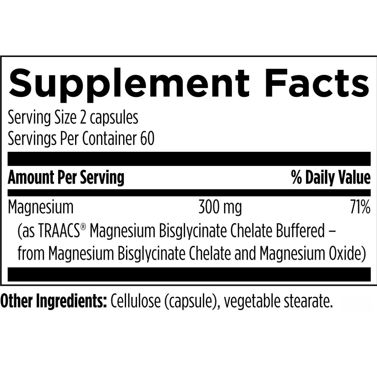 Supplement facts for Magnesium Glycinate Pro 120ct, showcasing key ingredients and dosage details.
