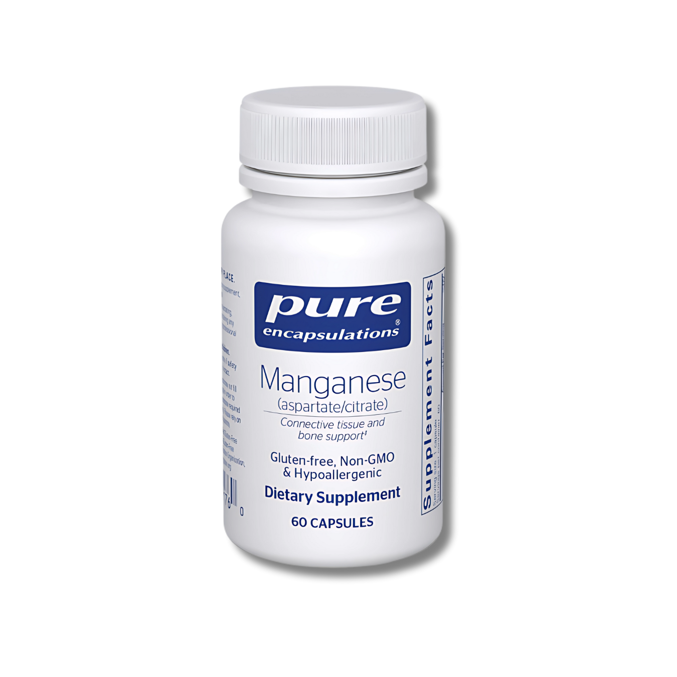 Manganese supplement in aspartate and citrate form for bone health and antioxidant support.