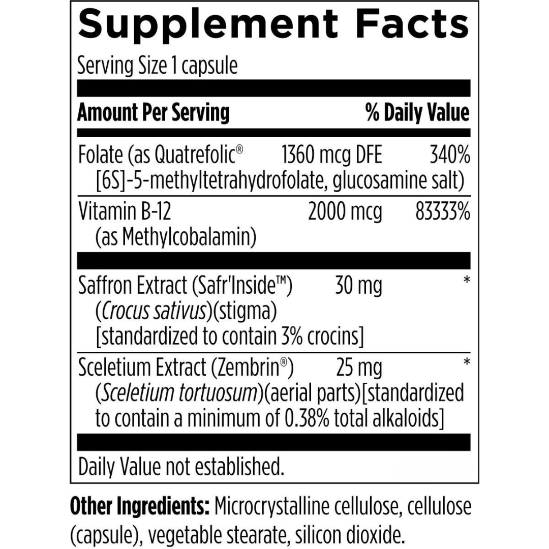 Supplement facts for Moodlift, featuring ingredients to enhance mood and support emotional balance