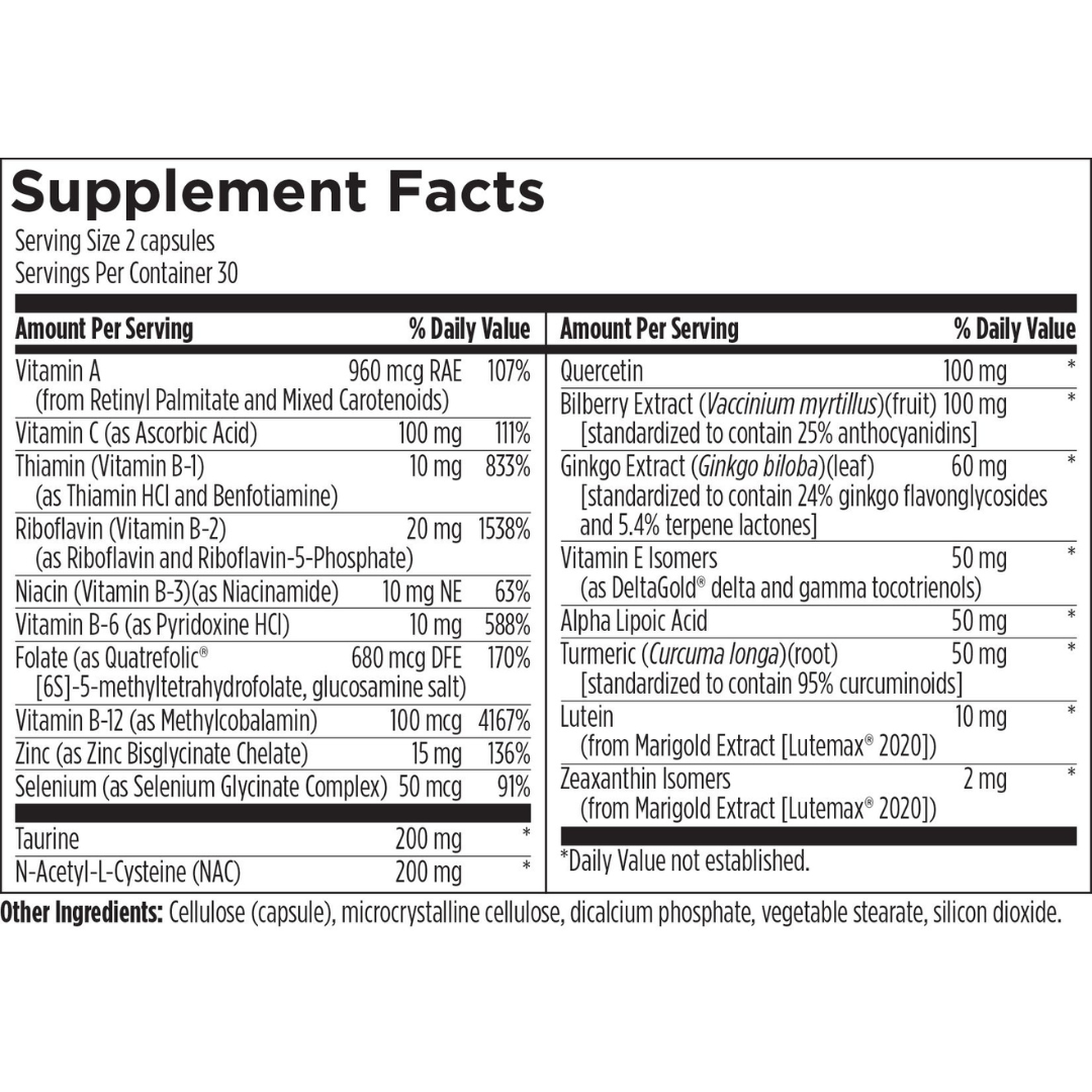 Supplement facts for OcuGuard, a dietary supplement for eye health and vision protection.