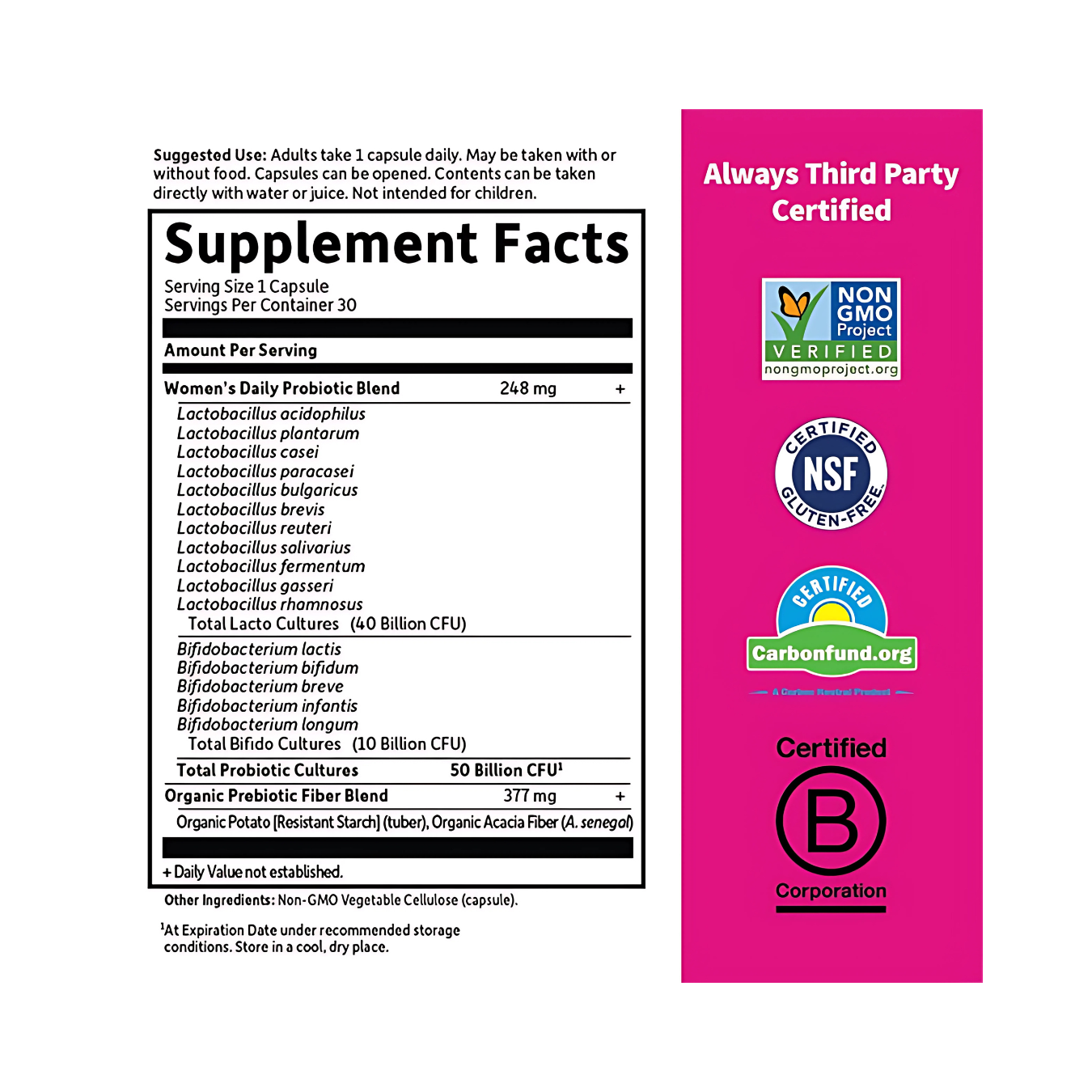 Once Daily Women's Probiotic Supplement Facts – Probiotic Strains, Serving Size, and Ingredients