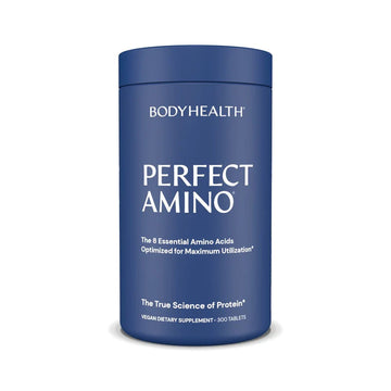 Perfect Amino™ dietary supplement featuring pure essential amino acids for maximum protein synthesis, enhanced with Nucleic Acid building blocks to support genetic health, performance, and muscle recovery.