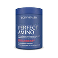 Perfect Amino™ dietary supplement featuring pure essential amino acids for up to 99% utilization in muscle and collagen synthesis, enhanced with Nucleic Acid building blocks for genetic health, free from artificial sweeteners and allergens.