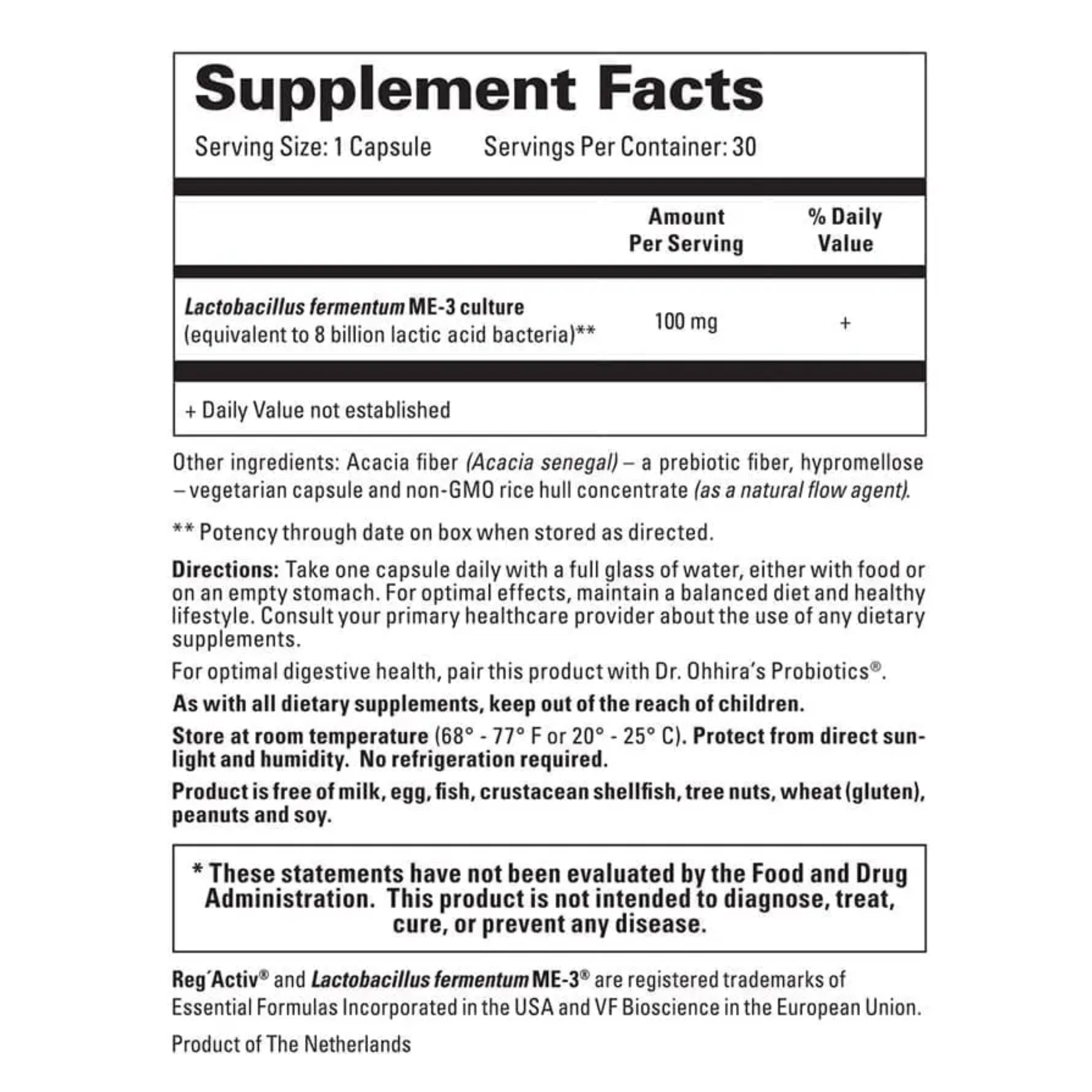 Reg'Activ® Essential ME-3 Supplement Facts for Probiotics and Gut Health Benefits