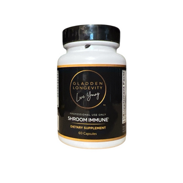 Shroom Immune supplement bottle – natural mushroom-based immune support formula with powerful antioxidants to strengthen the body’s defenses and promote overall wellness.