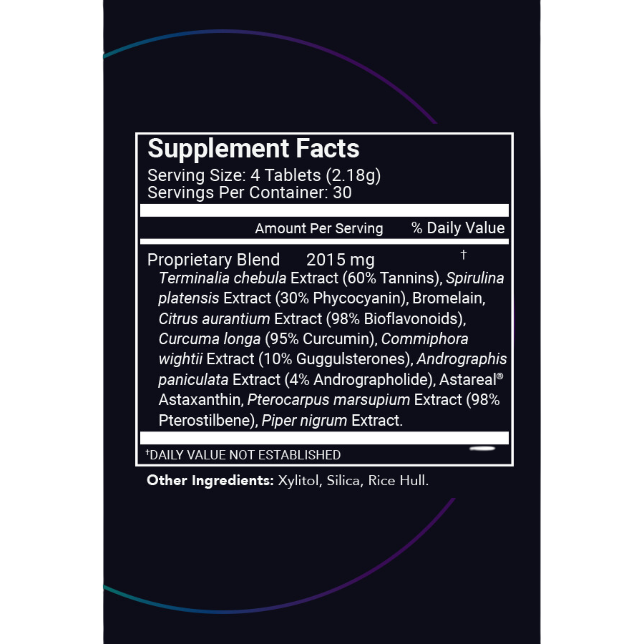 Supplement facts for Stemregen Signal, featuring key ingredients to support stem cell health, tissue regeneration, and longevity for improved overall wellness.