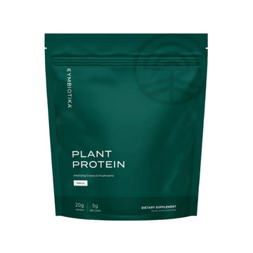 Organic Plant Protein Blend featuring hemp, spirulina, and vanilla pea protein powder. This vegan supplement supports gut health, enhances recovery, and boosts energy with a blend of complete proteins, raw greens, digestive enzymes, and adaptogenic mushrooms. Recommended serving: 1 scoop mixed in cold water or smoothies.