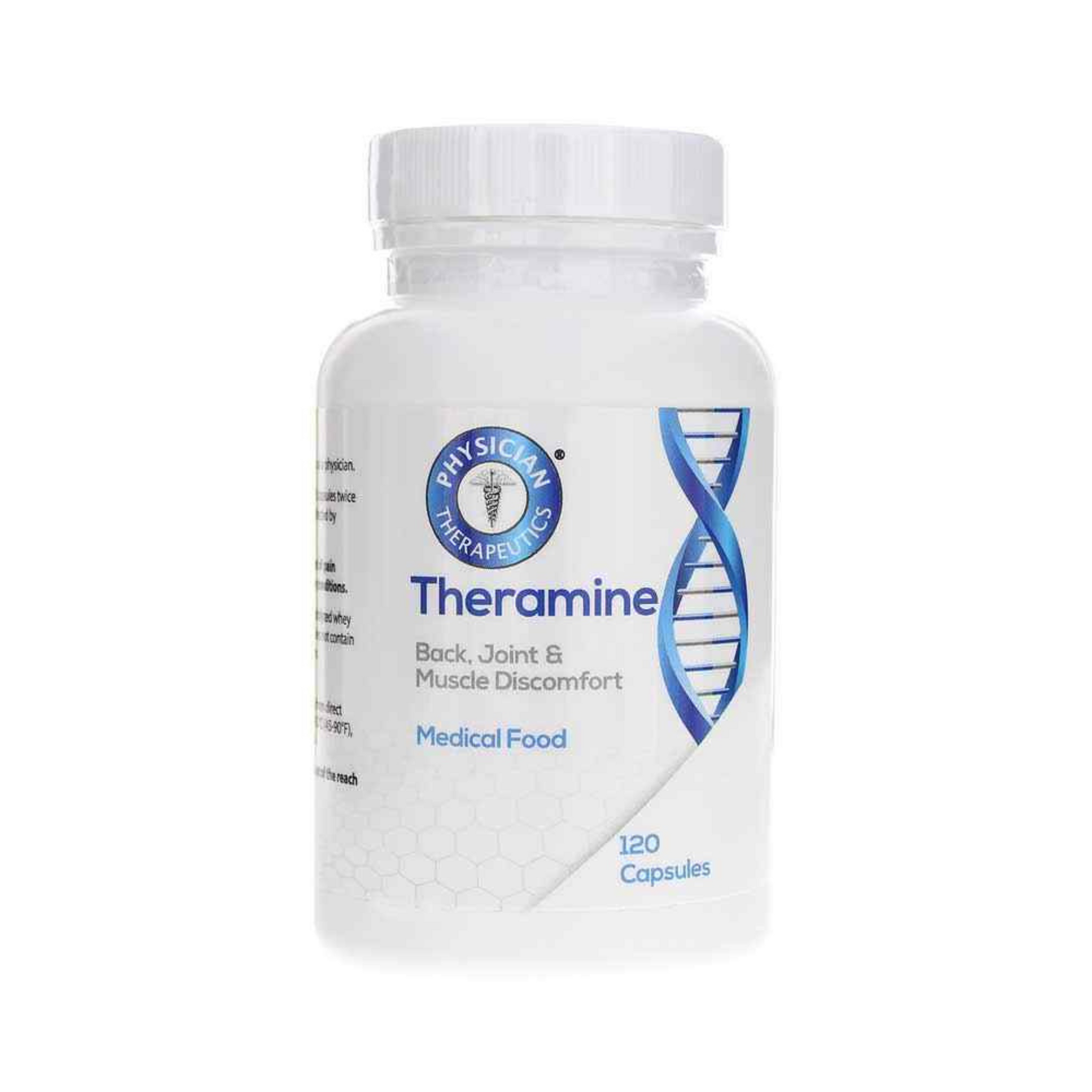 Theramine supplement bottle, designed to support pain management, reduce inflammation, and promote overall joint and muscle comfort with a natural blend of amino acids.