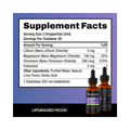 Upgraded Mood 2 fl oz supplement facts highlighting key ingredients and their benefits for mood support.