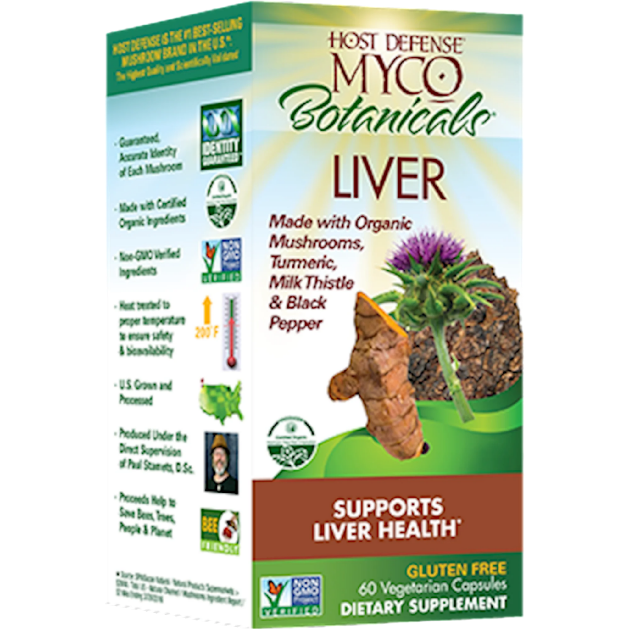 MycoBotanicals® Liver supplement featuring a blend of mushroom mycelium and herbs for liver health and detox support. Contains Chaga, Reishi, Milk Thistle, and Turmeric, formulated for daily use.