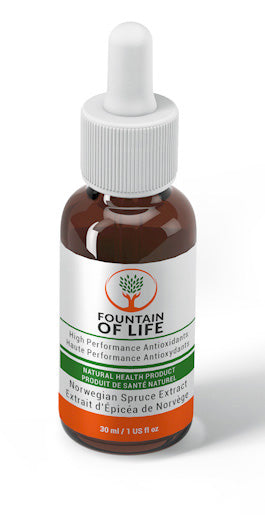 Fountain of Life lignan supplement featuring Picea Abies extract from Norwegian Spruce, a powerful antioxidant source. This supplement replenishes lost lignans from modern diets, promoting overall well-being and protection against environmental toxins. Suitable for various weight categories, it can be mixed with water, juice, or beer for an easy health boost.