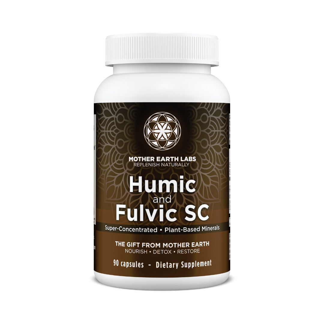 Humic & Fulvic Acid capsules promoting nutrient absorption and gut health. This Pre-Mixed formula supports a balanced gut microbiome, detoxifies cells, and provides antioxidant support. Sourced and made in the USA.