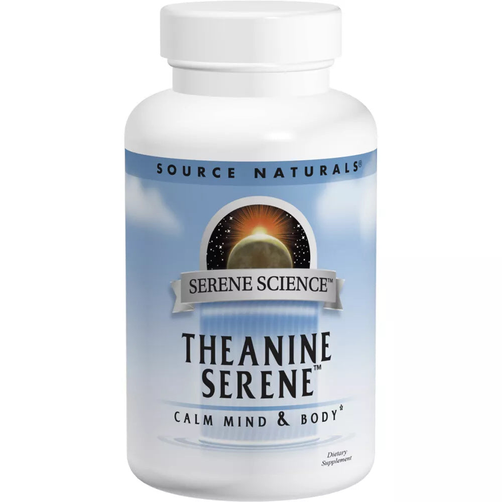 Serene Science Theanine Serene® with Relora, 60 tablets for relaxation and stress relief, featuring L-theanine, GABA, magnesium, and holy basil extract for calming support.